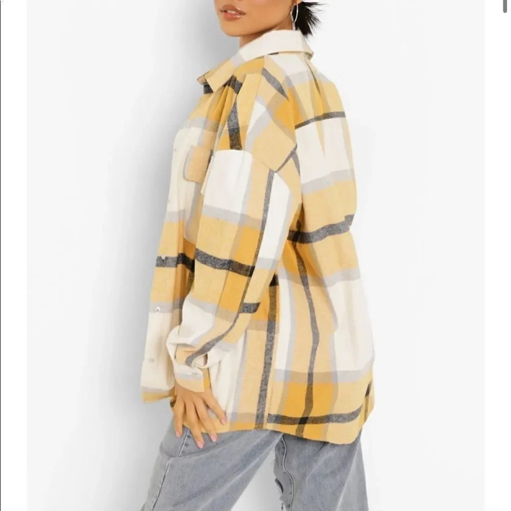 Oversized Mustard Check Shacket - Picture 2 of 6